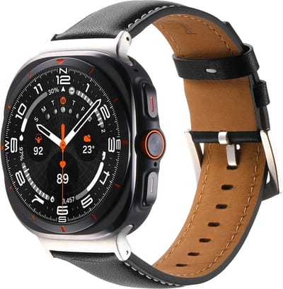 By Qubix - Compatible Samsung bandje - Premium leren bandje - Zwart - Geschikt voor Samsung Galaxy Watch Ultra / Ultra 2 bandjes - 47mm