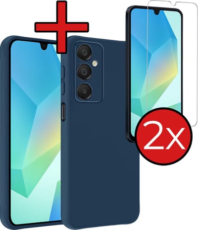 Hoesje - Met 2x Screenprotector - Geschikt voor Samsung Galaxy A16 - Sterk & Shockproof - Telefoon Hoes - Back Cover - Siliconen Case - Telefoonhoes - Donkerblauw