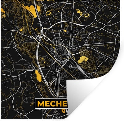 Muurstickers - Sticker Folie - Stadskaart - Mechelen - Goud - Kaart - Plattegrond - 100x100 cm - Plakfolie - Muurstickers Kinderkamer - Zelfklevend Behang XXL - Zelfklevend behangpapier - Stickerfolie