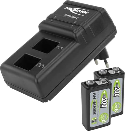 Acculader 9V - Blokaccu Lader - Accu's Opladen - Enkele Schacht Bewaking - 2x 200 mAh - Zwart