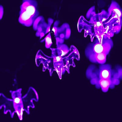 Solar halloween lichtsnoer buiten 'Vleermuis' - Halloween lichtslinger vleermuis - Feestverlichting met 20 paarse leds - Halloweenverlichting - Tuinverlichting op zonne-energie