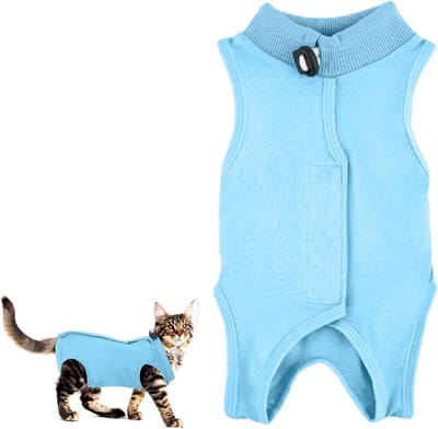 Ademend Herstelpak voor Katten - Anti-Leak Romper als E-Collar Alternatief voor Chirurgische Wonden (Blauw, M) - Ideaal voor Postoperatieve Zorg en Comfort