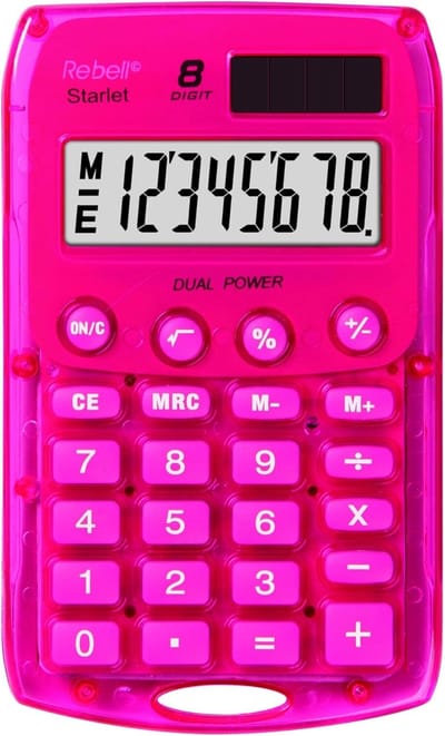 Rekenmachine - Zakrekenmachine - Dagelijkse berekeningen - Dual Power - 8 cijfers - Roze