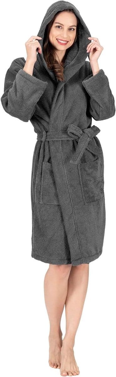 NINE WEST Women's Hooded Bathrobe, Luxury Bathrobe, 100% Turkish Cotton