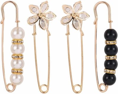Fako Bijoux® - Sierspeld Set - Parels & Bloemen - Vestsluiting - Vestspeld - 4 Stuks - Goudkleurig