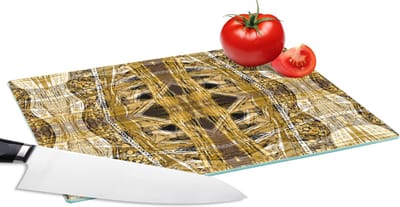 Glazen Snijplank - 28x20 - Goud - Afrika - Patronen - Dieren - Snijplanken Glas