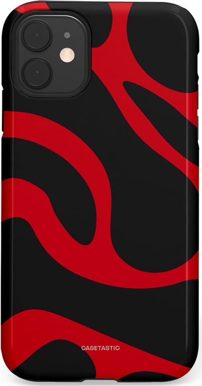 Casetastic hoesje geschikt voor Apple iPhone 11 - Dubbellaagse bescherming - Vurige Zwarte Lava Stroom - Fashion Case - Zwart Rood