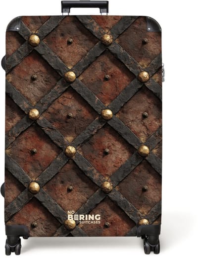 NoBoringSuitcases.com® - Koffer groot - Reiskoffer lichtgewicht - Ruitvormig metaal met klinknagels en roest - Rolkoffer met 4 wielen - Grote trolley XL - 98 liter bagage