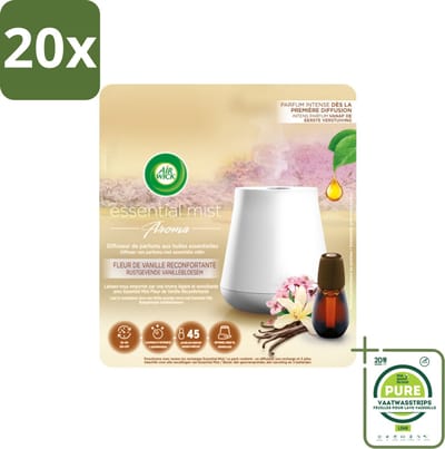 20 x Air Wick Essential Mist - Elektrische Geurverspreider - Starterkit - Rustgevende Vanillebloesem - 20ml - Grootverpakking - Elektrische Geurverspreider - Geurverspreider - Essentiële Oliën - Vanillebloesem - Rustgevende Geur