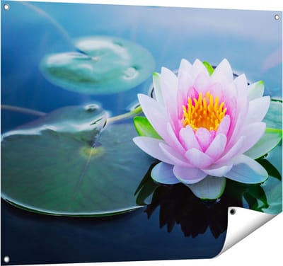 Gards Tuinposter Roze Lotusbloem met Waterlelies - 100x80 cm - Tuindoek - Tuindecoratie - Wanddecoratie buiten - Tuinschilderij