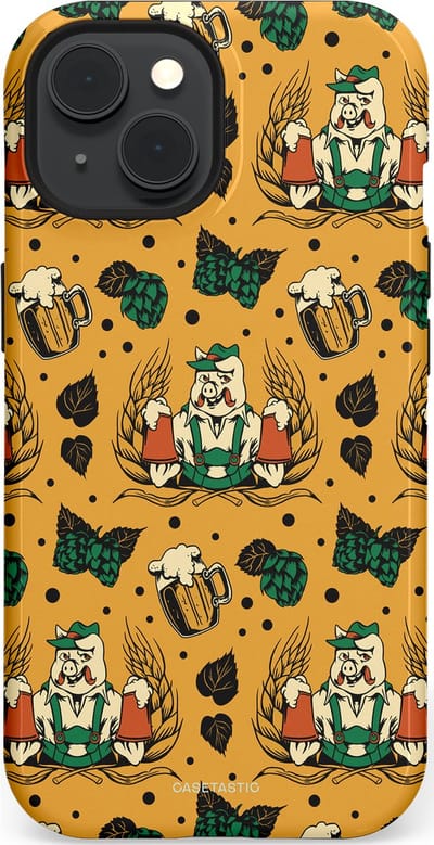 Casetastic hoesje geschikt voor Apple iPhone 15 - MagSafe - Dubbellaagse bescherming - Oktoberpret - Fashion Case - Goud Taupe Donkergroen Donkergrijs