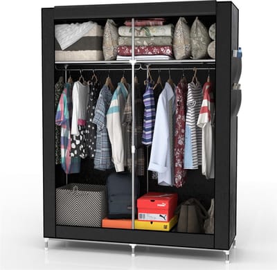 Intirilife opvouwbare kledingkast 108x170x45 cm in RABEN SCHWARZ - Vouwkast met ritssluiting Linnen kledingkast met kledingroede, vakken en zijvak - camping kledingkast textiel kledingkast