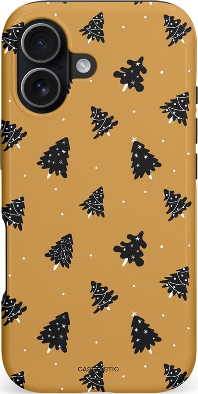 Casetastic hoesje geschikt voor Apple iPhone 17 - MagSafe - Dubbellaagse bescherming - Zwarte Kerstboom Feest - Fashion Case - Goud Donkergrijs Taupe