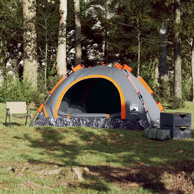 Tente de camping pour 4 personnes Gris et Orange Système de libération rapide