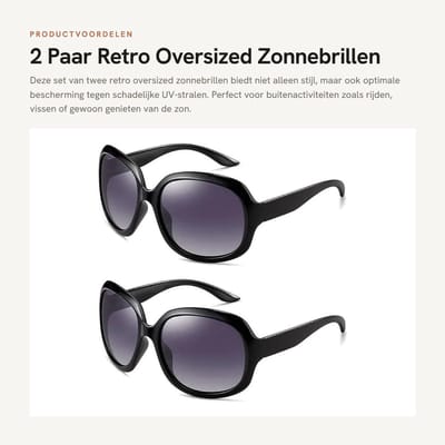 Dailygoods- Zonnebril Heren/Dames - UV400 Bescherming - Oversized - Gepolariseerde Lens - 2 Paar - Klassieke Stijl - Zonnebrillen