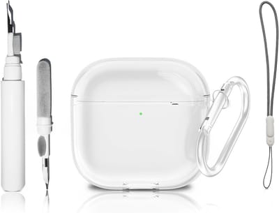 4-in-1 Soft TPU Hoesje voor AirPods 4 met Actieve Ruisonderdrukking - Inclusief Sleutelhanger, Lanyard en Reinigingsset