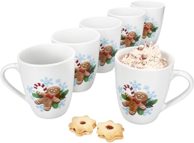 Set van 6 Candyman koffiemokken met handvat van porselein