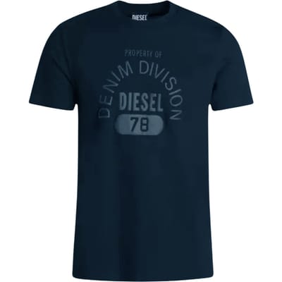 Marineblauw T-shirt met Diesel Property Of Denim Division-logo