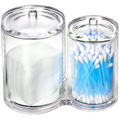 Transparante Qtips Houder Plastic Desktop Cosmetische Opbergdoos voor Wattenbol Wattenstaafje Wattenrondje white