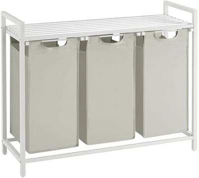 SmartLiving.Store - Wasmand 3 Vakken - Wasmanden - Wassorteerder - Met Opbergplank - 93 x 33 x 72 cm - Wit