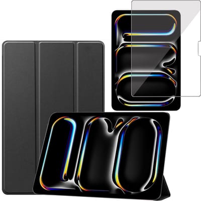 Hoesje + Screenprotector geschikt voor iPad Pro 11 inch (M4) 2024 – Tempered Glass - Extreme Shock Smart Case - Blauw