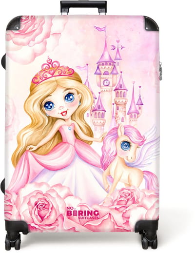 NoBoringSuitcases.com® - Koffer groot - Reiskoffer lichtgewicht - Prinses en kasteel omringd door rozen - Rolkoffer met 4 wielen - Grote trolley XL - 98 liter bagage