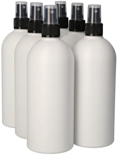 6 x Gerecyclede Plastic Fles 500 ml Spraypomp zwart - Rond- Gerecycled HDPE Kunststof - Onbreekbaar - ca. 70% minder Co2 uitstoot door gerecycled materiaal - 6 stuks