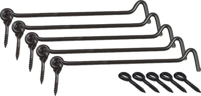 AMIG windhaak / windhaken - 5x - staal - zwart - L15 cm - D6 mm - met schroefoog
