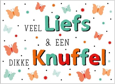 Wenskaart - Veel liefs en een dikke knuffel - 15 x 11 cm - Wit - Een Stuk