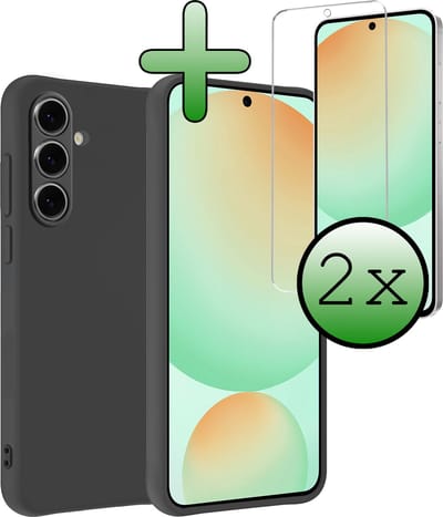 Hoesje Met 2x Screenprotector - Geschikt voor Samsung Galaxy S24 FE - Sterk & Shockproof - Back Cover - Siliconen Case - Telefoon Hoes - Zwart