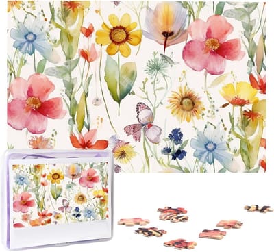Puzzel 1000 stukjes - Familiepuzzel - Ontspanning thuis - Aquarel bloemenprint - 75 x 50 cm - Kleurrijk