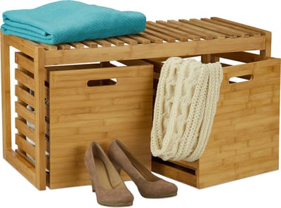 halbankje met opbergruimte - bamboe - 2 vakken - 44,5x80x40 cm
