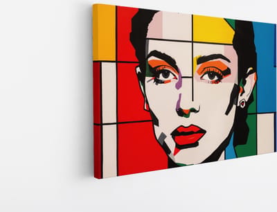 Saammp Canvas Schilderij - Vrouw in mondriaan stijl - abstract - 30x20 - Foto op canvas - Wanddecoratie - Muurdecoratie Woonkamer - Slaapkamer decoratie - Canvas Print