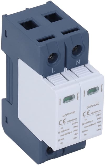 Jhubersproducts - Overspanningsbeveiligingsapparaat - 2P Bliksembeveiliging - 40KA Bescherming - 275V AC Formaat - PC Overspanningsafleider - Veilighe