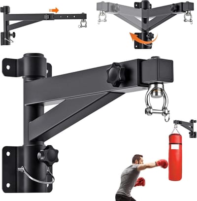 Punching Bag Holder - 360 Degree Rotation - Adjustable Length (43 - 63 cm) - Wall Mount - Hanging Bag Stand - Suspension - Hammock - Load 60 kg - Perfect for Home Gym