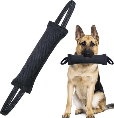 Hondenworst van jute met 2 robuuste handgrepen, beetspeelgoed met reflecterende strepen, hondenspeelgoed, interactief hondenspeelgoed voor honden