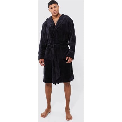 Hooded Dressing Gown | Black | Size Medium