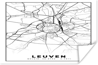 Poster België – Leuven – Stadskaart – Kaart – Zwart Wit – Plattegrond - 180x120 cm XXL