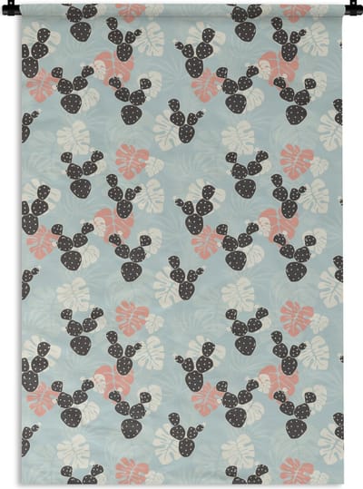 Wandkleed - Wanddoek - Cactus - Monstera - Patronen - Pastel - Hawaii - 120x180 cm - Wandtapijt