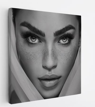 Saammp Canvas Schilderij - Vrouw - Zwart-Wit - Portret - 20x20 - Foto op canvas - Wanddecoratie - Muurdecoratie Woonkamer - Slaapkamer decoratie - Canvas Print