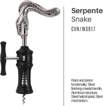 Maddeco - verzilverde aluminium kurkentrekker slang - Italiaans design - flesopener