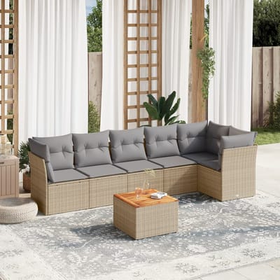 vidaXL - 7-delige - Loungeset - met - kussens - poly - rattan - beige