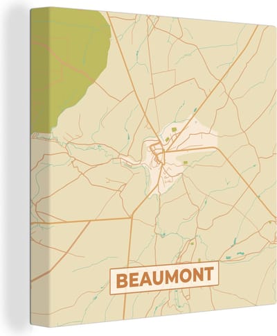 Canvas Schilderij Beaumont - Plattegrond - Stadskaart - Vintage - Kaart - 20x20 cm - Wanddecoratie