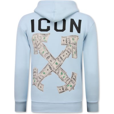 Oversized Hoodie Heren met Capuchon - ICON Dollar Print - Dik Geweven - 5567 - Blauw