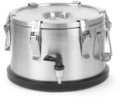 HENDI Warmhoudcontainer met kraan - roestvast staal 18/8 - geisoleerd - 10 liter, diameter 33 cm x hoogte 22 cm - zilverkleurig - voor warme dranken en soepen