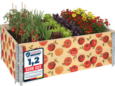 Garronda Kweekbak Palletrand Met Print 2-Pack – Natuurlijk - Bloemen - Kruiden - Palletframe - Natuurlijke Verhoogde Bloembedden – 120x80 cm – Tomaat met achtergrond - GD-BUD-PAL-SET