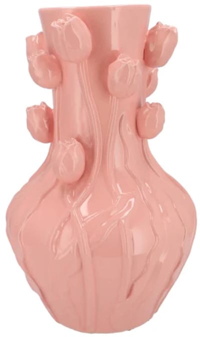 DK Design Bloemenvaas Mara - roze - 28 x 28 x 45 cm - tulpvormige hals - moderne vaas