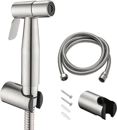 Bidet Handdouche Set - Douchekop Toilet - Persoonlijke Hygiëne - Roestvrij Staal - 150cm Slang - Zilver