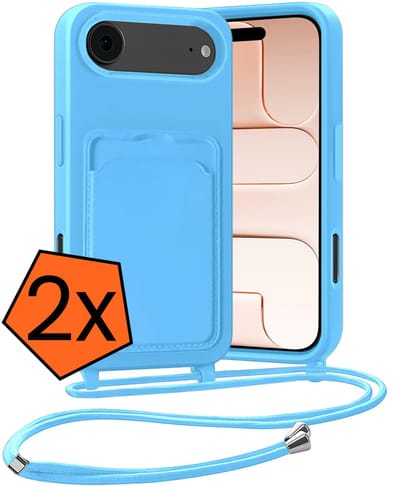 Hoesje Geschikt voor iPhone Air Hoesje Met Telefoonketting Pasjeshouder Case Koord - Hoesje Geschikt voor iPhone Air Hoes Met Kaarthouder - Lichtblauw - 2 PACK