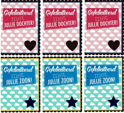 6 Extra Grote - Luxe wenskaarten - Geboorte - 20 x 14,5 cm - Inclusief envelop -